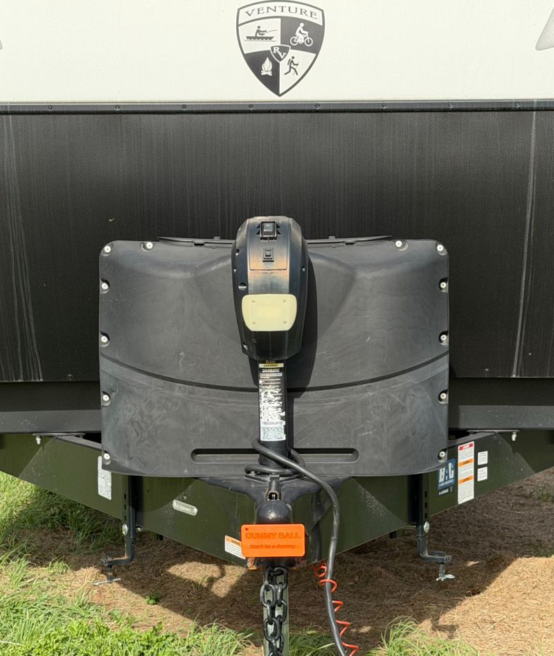 Dummy Ball installed on Venture RV trailer with brand logo visible